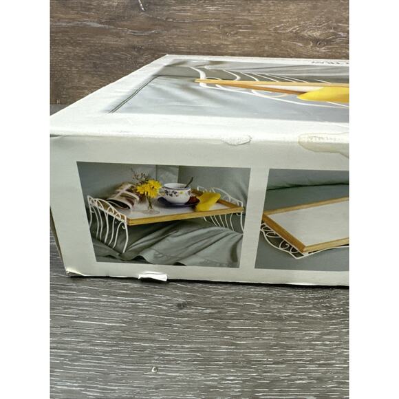 JC Penny Foldable Bed Tray Table Wood Enamel Coated Metal Frame 22.5x16.5” - Picture 2 of 5